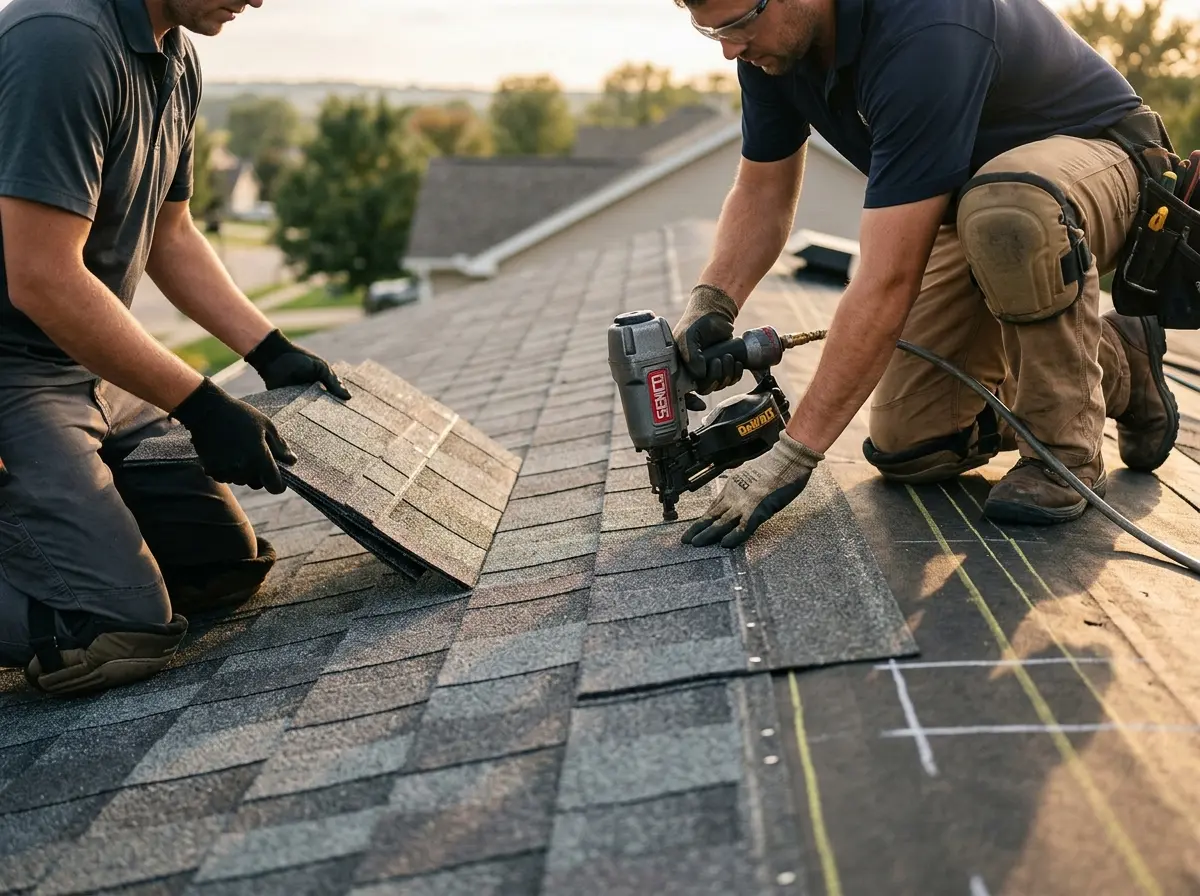 Professional roofer working on a residential roof in Fort Myers Shores